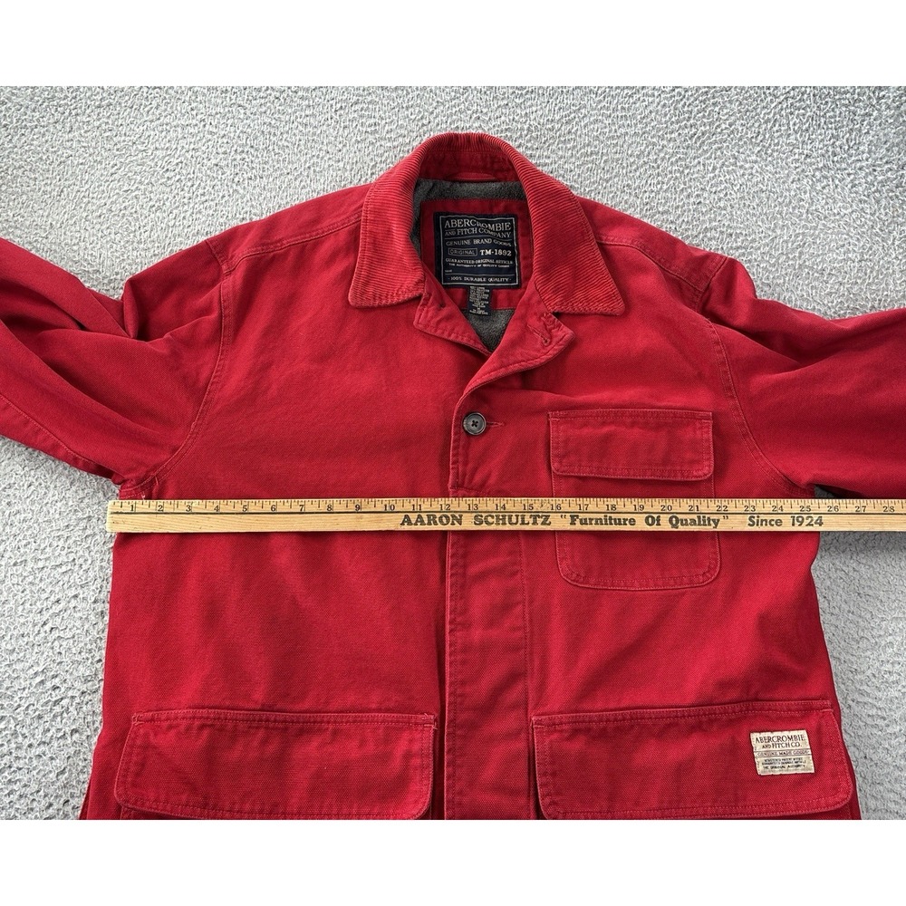 Vintage Abercrombie & Fitch Chore Coat Medium Red Corduroy Trim Oversized Lined - Picture 10 of 16